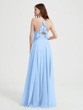 V-neck Bridesmaid Dress with Cross Back Sky Blue