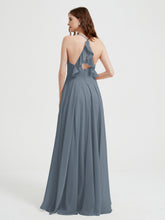 V-neck Bridesmaid Dress with Cross Back Slate Blue
