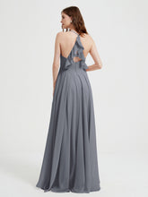V-neck Bridesmaid Dress with Cross Back Steel Grey
