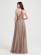 V-neck Bridesmaid Dress with Cross Back Taupe
