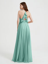 V-neck Bridesmaid Dress with Cross Back Turquoise
