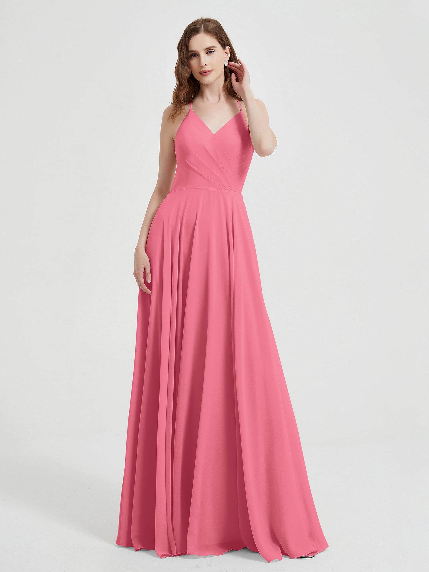 V-neck Bridesmaid Dress with Cross Back Watermelon Plus Size main image 1