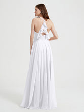 V-neck Bridesmaid Dress with Cross Back White