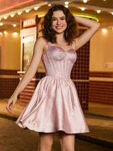 Corset Top Short Satin Prom Dress with Beaded Dusty Rose