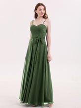 Spaghetti Strap Chiffon Dresses with Bow Olive Green