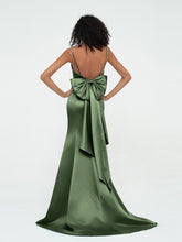 Mermaid Satin Dresses with Brush Train Olive Green