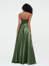 Spaghetti Straps A-line Satin Max Dresses Olive Green