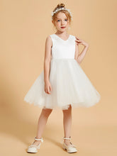 V-Neck Tulle Flower Girl Dresses with Bowknot