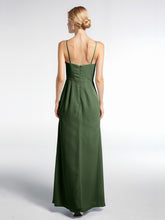 V-neck Chiffon Simple Dress with Spaghetti Straps Olive Green