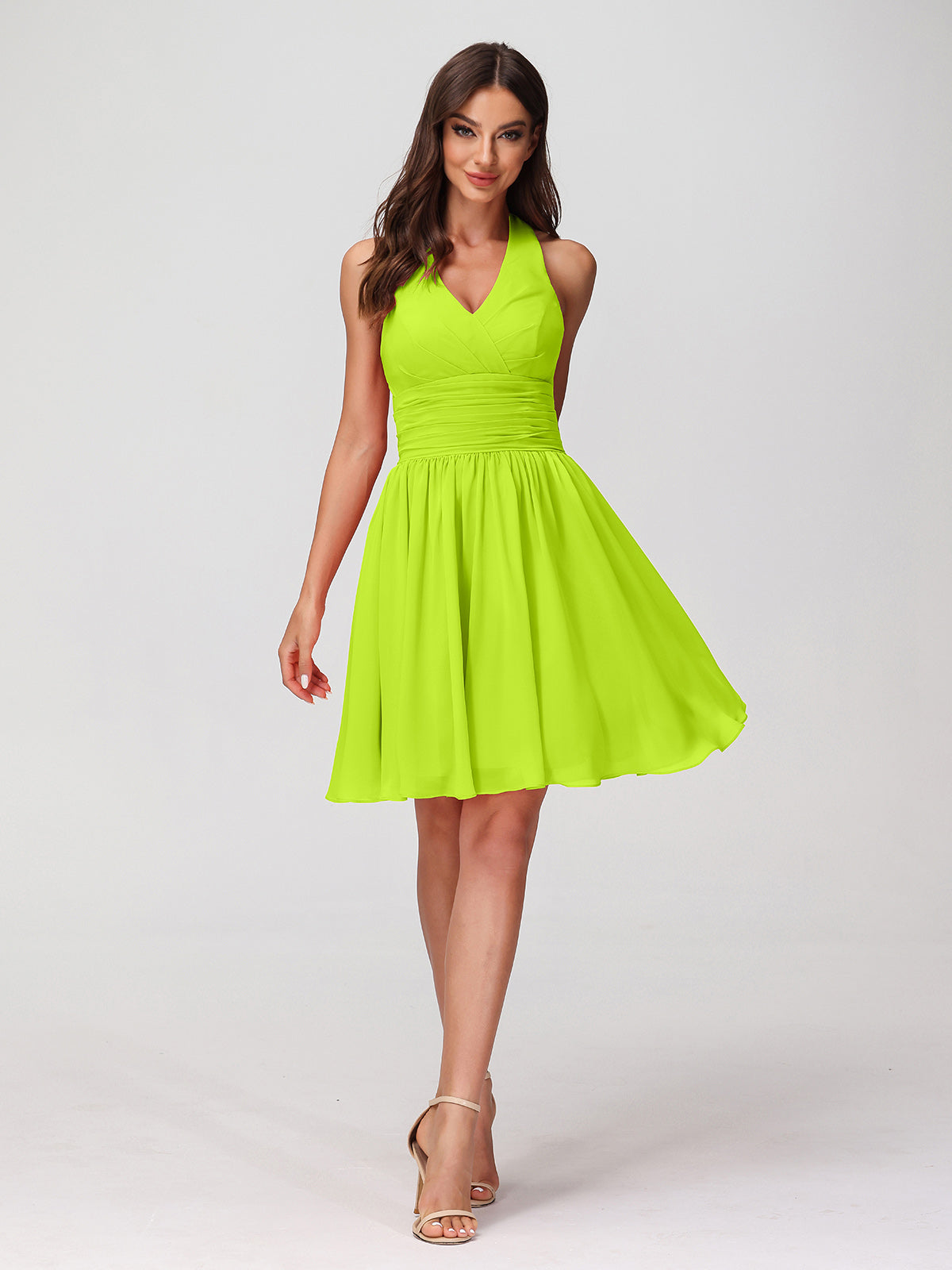 BABARONI Chiffon Lime Green Bridesmaid Dresses A-line Halter Sleeveless Short/Mini BABARONI UK BABARONI Chiffon Lime Green Bridesmaid Dresses A-line Halter Sleeveless Short/Mini BABARONI UK