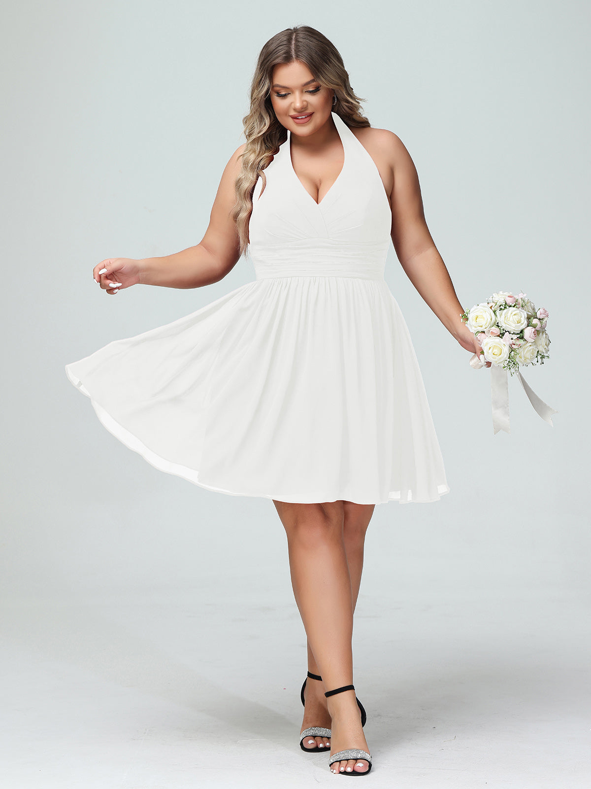 Knee-length Short Chiffon Dress with Halter Neck Sage Plus Size