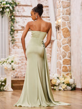 Elegant Sheath Spaghetti Straps Soft Satin Sexy Dresses with Slit Dusty Sage