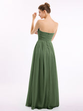 Strapless Long Chiffon Gown with Pleated Bodice Olive Green