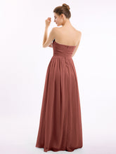 Strapless Long Chiffon Gown with Pleated Bodice Terracotta