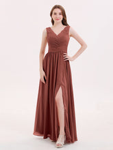 Lace and Chiffon v-NECK Dress with Slit Terracotta