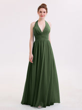 Long Chiffon Dresses with V Neckline Olive Green