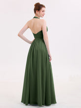 Long Chiffon Dresses with V Neckline Olive Green