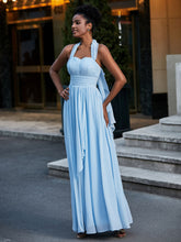 Full Length Chiffon Maxi Bridesmaid Gowns Sky Blue