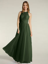 Halter Full Length Tulle Bridesmaid Dress Olive Green