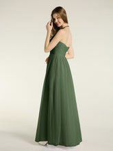 Halter Full Length Tulle Bridesmaid Dress Olive Green