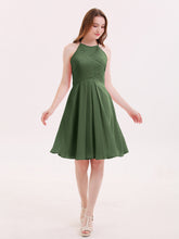 Halter Chiffon Short Dresses With Pocket Olive Green