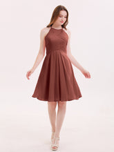 Halter Chiffon Short Dresses With Pocket Terracotta