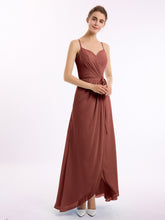 Spaghetti Strap Chiffon Gown with Asymmetrical Hems Terracotta