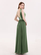 Sequins Bodice Chiffon Skirt Long Dresses Olive Green
