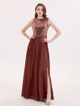 Sequins Bodice Chiffon Skirt Long Dresses Terracotta
