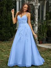 Sweetheart Appliqued Beaded Sweep Train Dress Blue