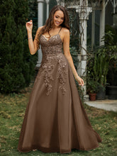 Sweetheart Appliqued Beaded Sweep Train Dress Brown
