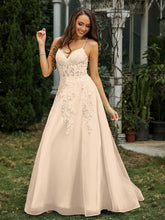 Sweetheart Appliqued Beaded Sweep Train Dress Champagne