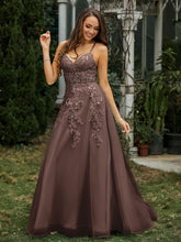 Sweetheart Appliqued Beaded Sweep Train Dress Chocolate