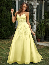 Sweetheart Appliqued Beaded Sweep Train Dress Daffodil