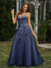 Sweetheart Appliqued Beaded Sweep Train Dress Dark Navy