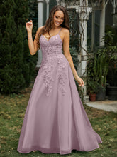 Sweetheart Appliqued Beaded Sweep Train Dress Dusk