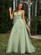 Sweetheart Appliqued Beaded Sweep Train Dress Dusty Sage