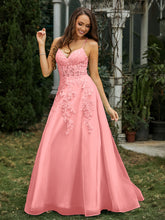 Sweetheart Appliqued Beaded Sweep Train Dress Flamingo