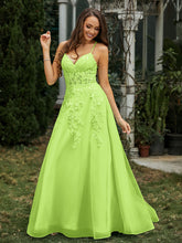 Sweetheart Appliqued Beaded Sweep Train Dress Lime Green