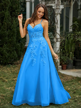 Sweetheart Appliqued Beaded Sweep Train Dress Ocean Blue