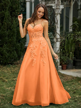 Sweetheart Appliqued Beaded Sweep Train Dress Orange
