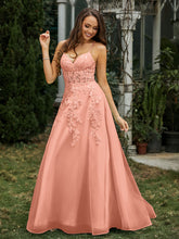 Sweetheart Appliqued Beaded Sweep Train Dress Papaya