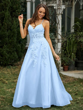 Sweetheart Appliqued Beaded Sweep Train Dress Sky Blue