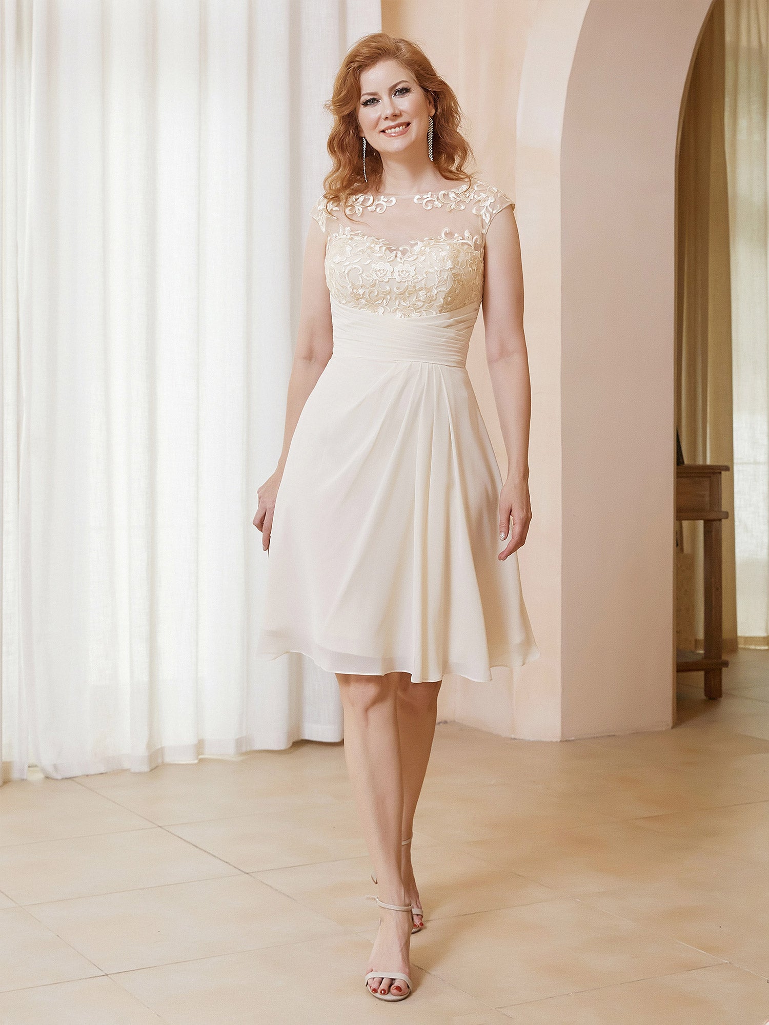 Illusion Neckline Chiffon Dress With Lace Regency Plus Size