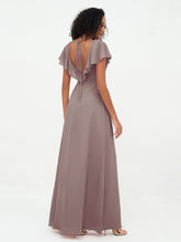 Deep-V Neck Chiffon Dresses with Slit Pockets Dusk