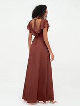 Deep-V Neck Chiffon Dresses with Slit Pockets Terracotta