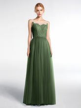 Illusion Neckline Lace and Tulle Long Dress Olive Green