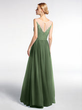 Illusion Neckline Lace and Tulle Long Dress Olive Green