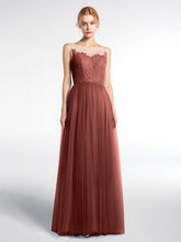 Illusion Neckline Lace and Tulle Long Dress Terracotta