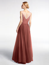 Illusion Neckline Lace and Tulle Long Dress Terracotta